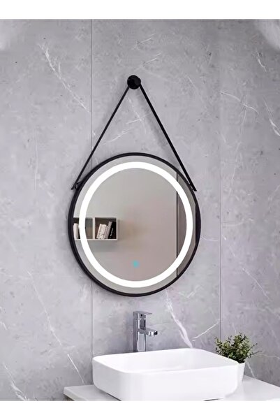 Taimi Round Bathroom Mirror Black 50cmwith Strap 3 Lighting Modes And Smart Touch Button