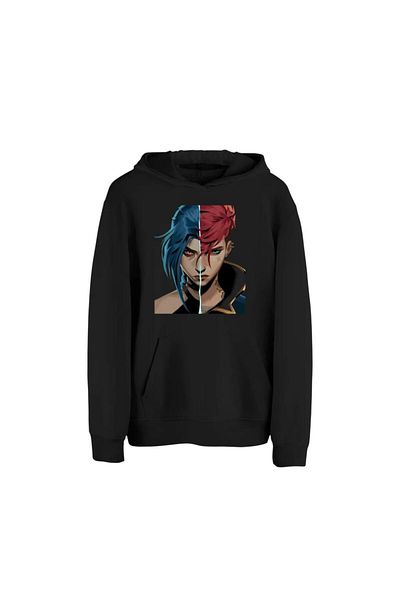 FULL TOLERANCE Arcane Lol Oversize Jinx & Vi Printed Raised Sweatshirt