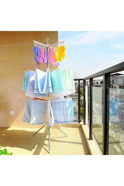 Taimi Portable 3-Tier Garment Drying Rack, Foldable Stainless Steel, Indoor/Outdoor Laundry Dryer.