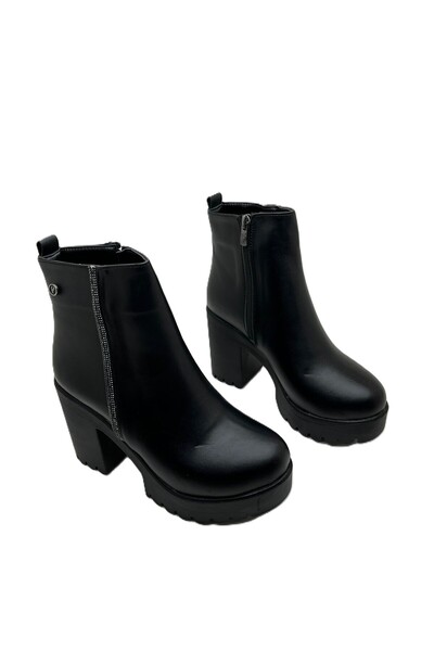 GİRGÖR Yandan Taşlı Fermuarlı Yüksek Topuklu Kadın Bot