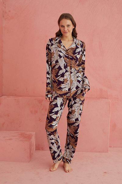 ELİTOL Multicolor Patterned Viscose Front Button Pajamas Set