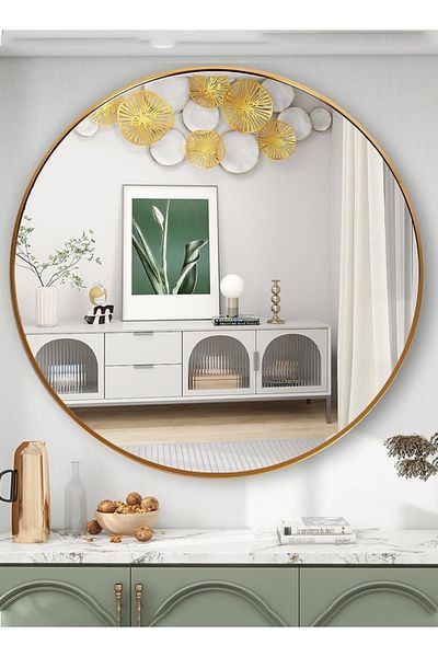 Taimi Round wall mounted mirror 100cm Gold frame