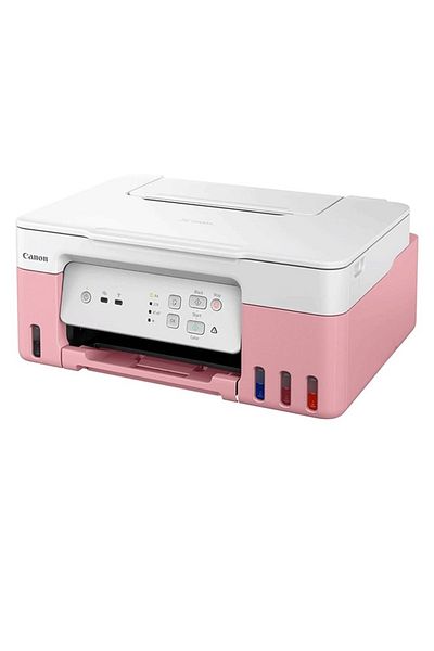 Canon طابعة PIXMA G3430 متعددة الاستخدامات باللون الوردي مع حبر آمن غذائيًا سعة 400 مل (100 مل لكل زجاجة) حبر Bakey