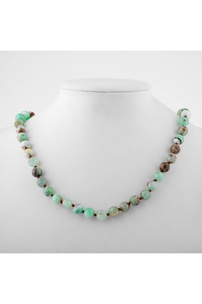 OSMANLI DOĞAL TAŞ Chrysoprase 8 Mm Knotted Natural Stone Necklace