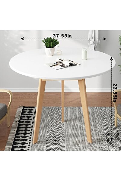 Taimi Small Round Wooden Tea Table, Sofa Side Table for Living Room/Bedroom/Balcony White 48x48x60cm