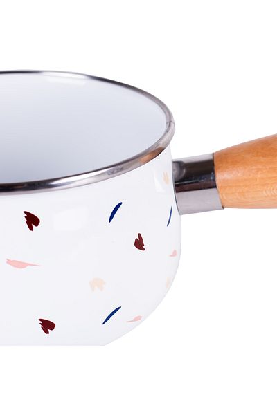 EMAYlab 1.3 Liter 16cm Loren Enamel Milk Bowl with Wooden Handle