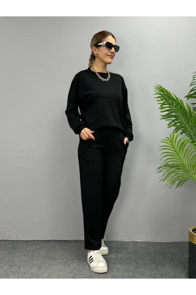 yonca aksesuar Women's Long Sleeve Crew Neck Viscose Two Thread Blouse and Pa...