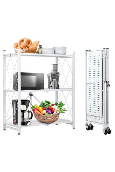 Taimi 3-Tier Moveable 87L X 71H X 40W Foldable Storage Shelves White