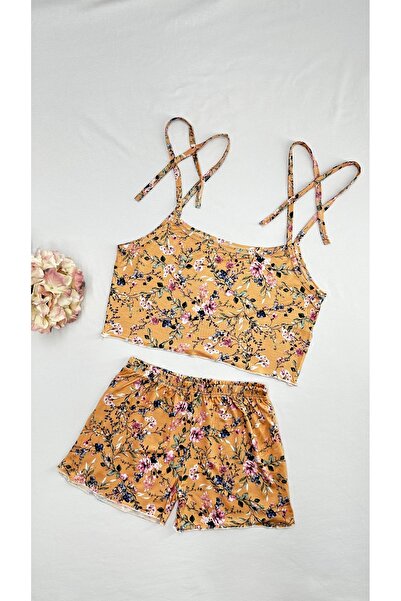 Clara Butik Γυναικείο σορτς με σχοινί λουράκι Crop Σετ Νυχτικό Σετ Άνετο Χτεν...