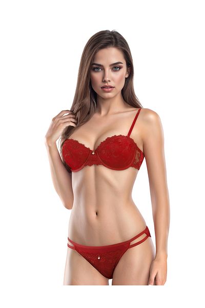 Le Jardin Set sutien și chiloți din silicon acoperit Brode Roșu Claret 5050