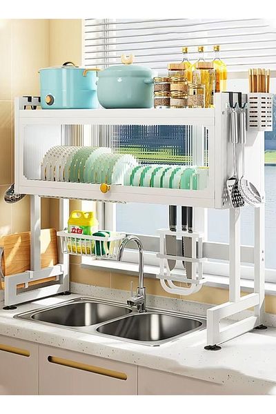 Taimi 3-Tier Over the Sink Dish Drying Rack 105 cm with Cover White
