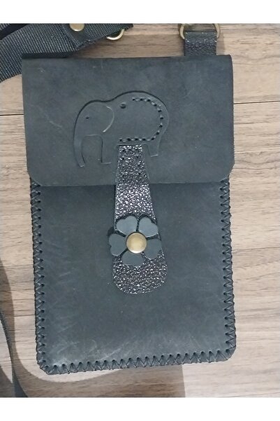 sorte store Hakiki Deri Siyah Fil Detaylı Kadın Telefon Çantası Omuz Çantası