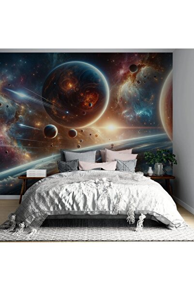 MORDENTE HOME UZAY DESENLİ ÇOCUK ODASI DUVAR KAĞIDI (İSTENİLEN ÖLÇÜDE ÜRETİLM...