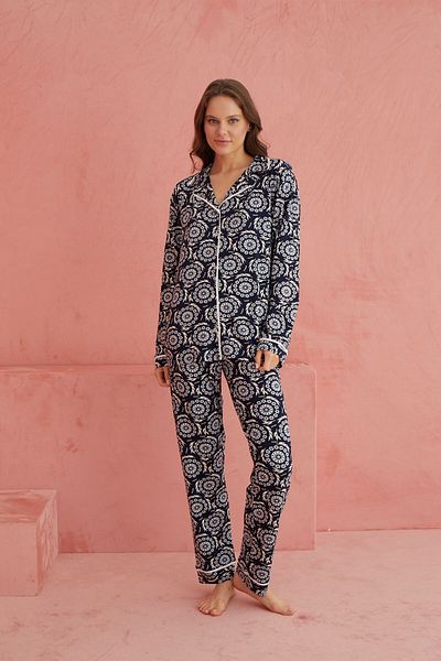 ELİTOL Multicolor Patterned Viscose Front Button Pajamas Set