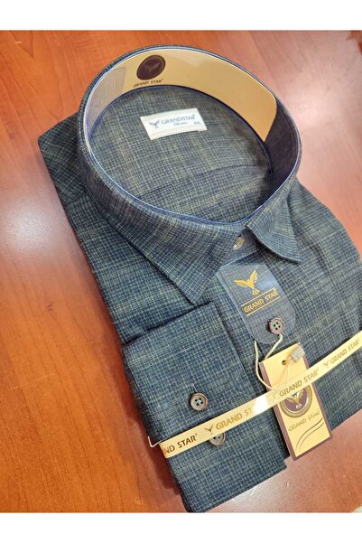 Grand Star Daily 100% Wool Collar Hidded Button Patterned Pocket Battal Size Men's Winter Shirt