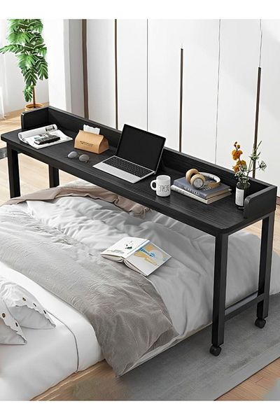 Taimi Over Bed Table with Wheels, Laptop Desk, Swivel Tray Table for Living Room 170x40cm