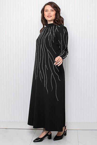 SUBU TASARIM Μαύρο βραδινό φόρεμα - Stone Print Detail, TBS946