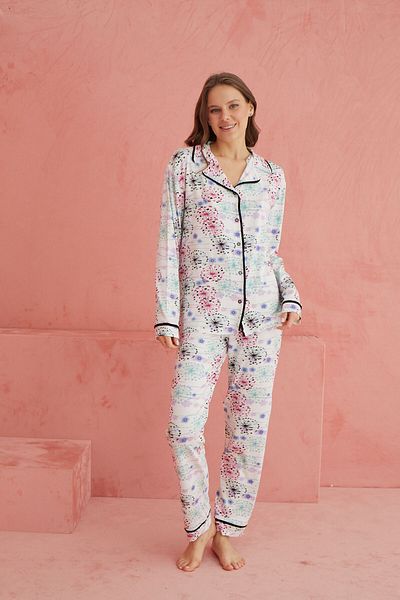 ELİTOL Multicolor Patterned Viscose Front Button Pajamas Set