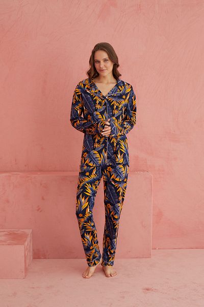 ELİTOL Set de pijamale cu nasturi în față din viscoză cu modele multicolore