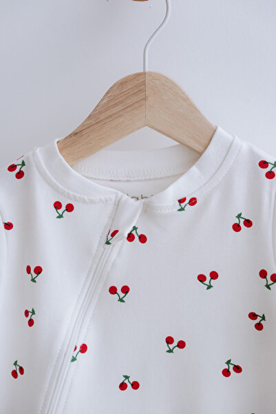 Lilabio Long Sleeve Zippered Baby Romper with Cherry Pattern