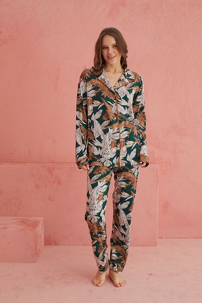 ELİTOL Multicolor Patterned Viscose Front Button Pajamas Set