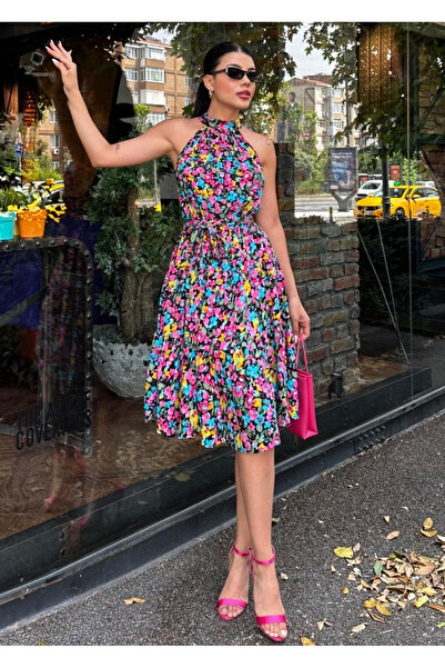 Angel Mia Ροζ γεωμετρικό φόρεμα με ζώνη