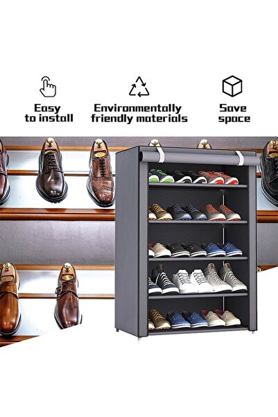 Taimi  Shoes Rack 5 Shelves With Stainless Steel Frame Grey 60X30X90Cm