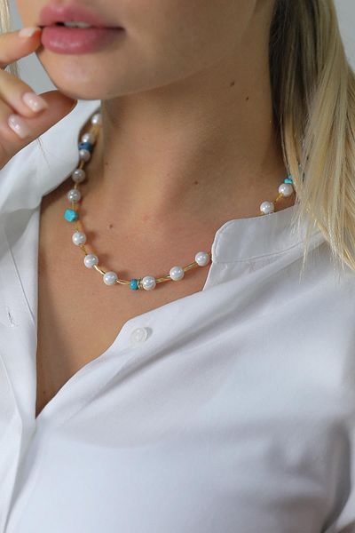 Modex Turquoise Jewelled Pearl Necklace
