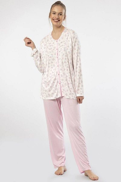 TÜREN Printed Buttoned Battal Long Sleeve Pajama Set