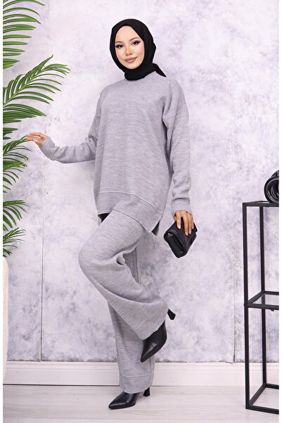 sefamerve Gray Striped Stripe Knitwear Set - 3085-01
