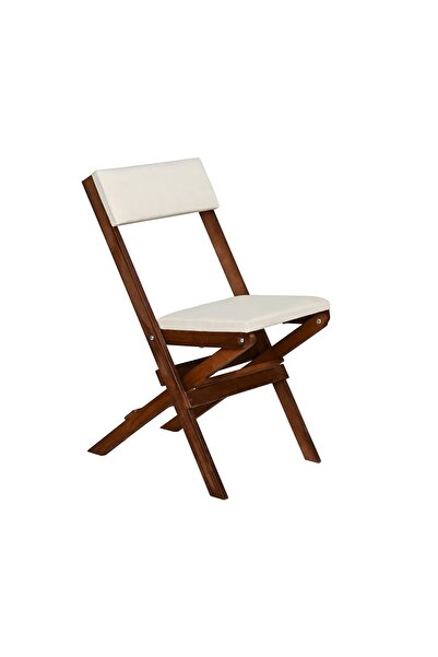 Bysay AHŞAP DÖŞEME MİNDERLİ KATLANIR  BAHÇE MUTFAK BALKON TERAS SANDALYESİ (CEVİZ-KREM)
