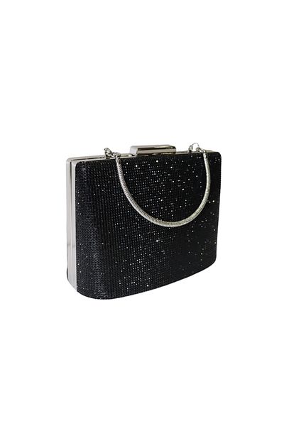 HFKY Geanta neagra pentru rochie de seara. Geantă de rochie de seară neagră cu pietre. HFKY380