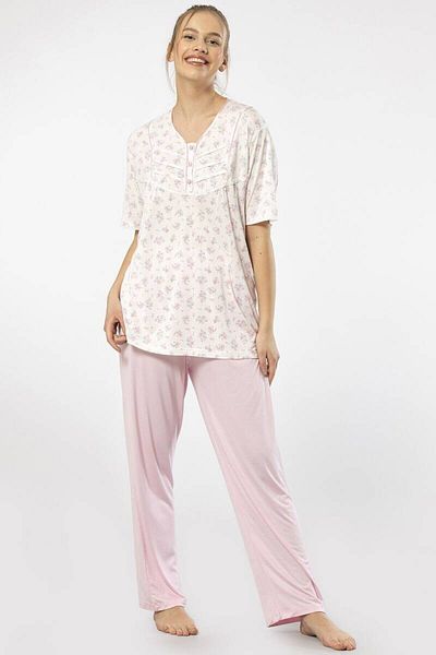 TÜREN Printed Placket Oversize Short Sleeve Pajama Set