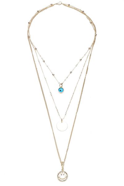 Modex Gold Yellow Triple Necklace with Smiling Face Figure