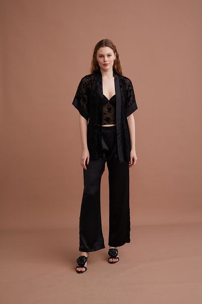 Marpessa Set pijama elegant din trei piese cu bralet detaliat din dantela de mireasa