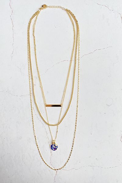 Modex Gold Color Quadruple Necklace with Donut Figure