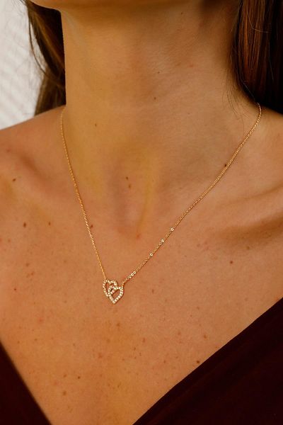 Modex Gold Heart Figured Zircon Stone Necklace Gift for Lover