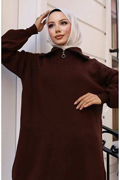 sefamerve Brown Knitwear Tunic - Model 11043-06