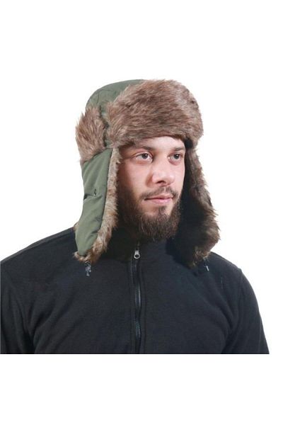 Külah Adult Green Ski Hat Pilot Beanie with Faux Fur