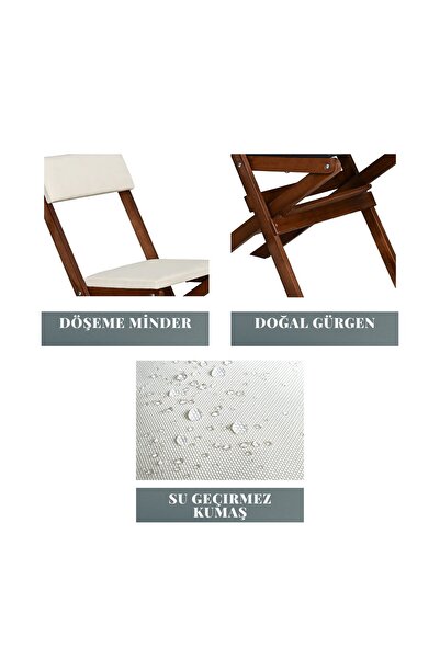 Bysay AHŞAP DÖŞEME MİNDERLİ KATLANIR  BAHÇE MUTFAK BALKON TERAS SANDALYESİ (CEVİZ-KREM)