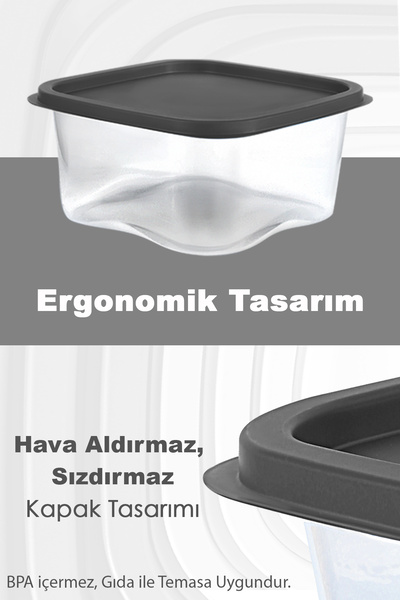 Meleni Home 6 Pieces Anthracite Food Storage Container - Microwave Deep Freezer 3300ml