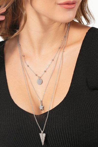 Modex Geometric Shaped Stone Triple Necklace