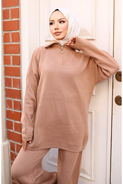 sefamerve Mink Knitwear Set - Zippered Collar, Model 3109-01