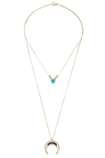 Modex Blue Crescent Necklace with Star Figure - Golden Yellow