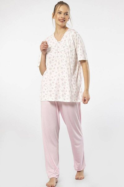 TÜREN Printed Placket Oversize Short Sleeve Pajama Set