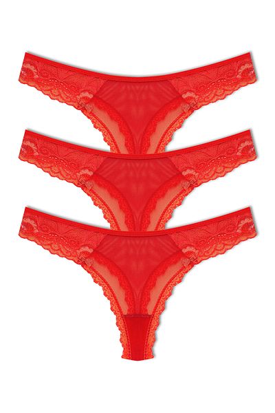 HNX Red Lace Thong Women's Panties 3-Pack