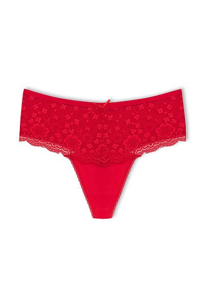 HNX Red Waist Lace Detailed High Waist Thong Women's Panties 3-Pack