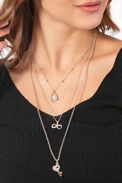 Modex Triple Gold Yellow - Heart Lock Figure Necklace
