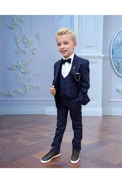 WENA KİDS Children's Suit - Jacket, Vest, Pants and Shirt Set Dark Blue