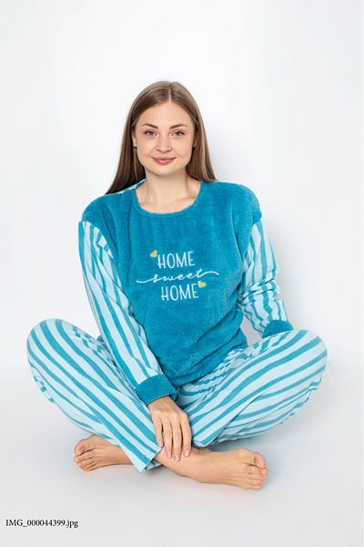 MEBA Dámská sada zimních fleecových plyšových modrých pyžam Welsoft Plus Size -15